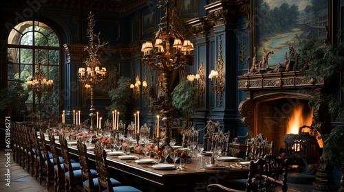 Within a 1500s Russian castle the intricate dining room © yujong