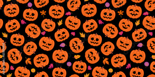 Halloween background. Seamless pattern with pumpkins. Vector