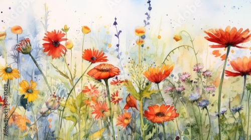 Vibrant Summer Flowers in Watercolor Aquarelle Painting Style © Alexander Beker