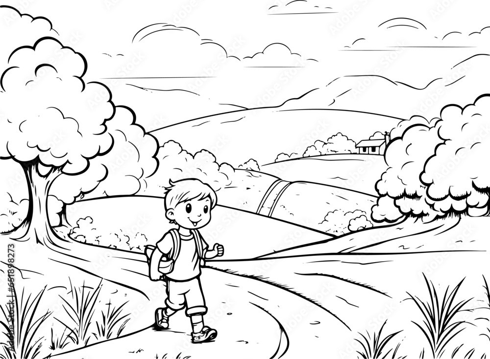 Naklejka premium coloring page landscape for kids