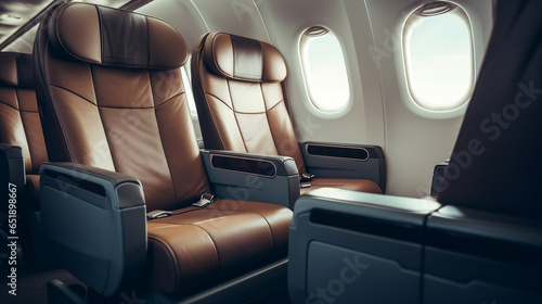 first class business luxury seats for vacations or corporate airplane travel. ai generative