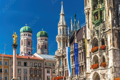 Marienplatz with Cathedral Frauenkirche in Munich, Germany