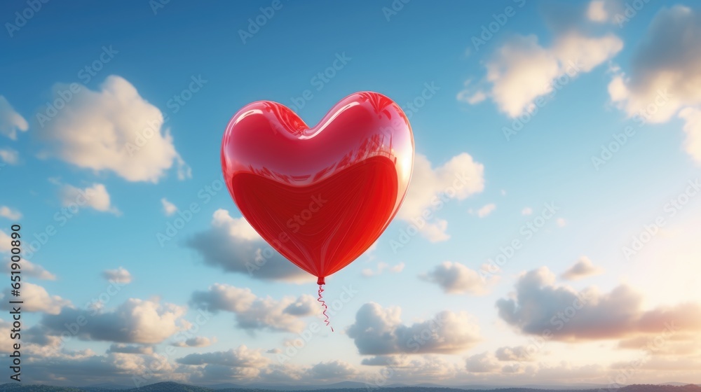 Red heart-shaped balloon in the sky. 3D rendering. Red heart-shaped balloon in the sky. 3D rendering.