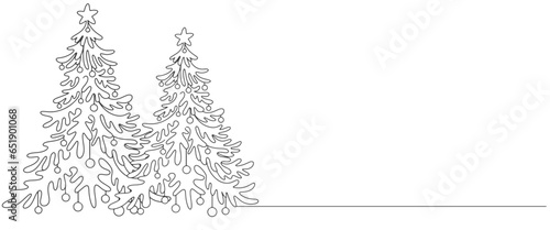 Christmas pine fir tree. line art drawing. Vector illustration minimalistic design