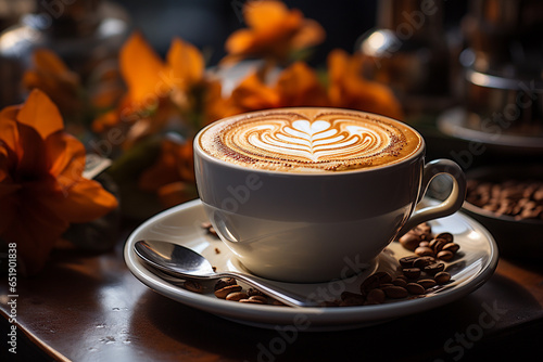 cup of coffee with beans