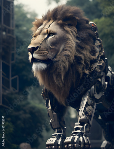 futuristic robot lion in the zoo