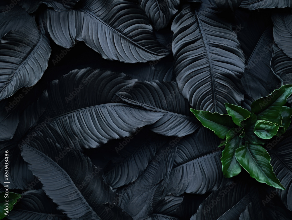 This image features abstract black leaves arranged to form a textured tropical background, blending dark and tropical elements. This image features abstract black leaves arranged to form a textured tropical background, blending dark and tropical elements.