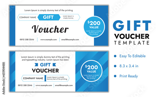 Gift Voucher Template Coupon Card Set. Customer Gift Certificate Or Reward Bonus Card.