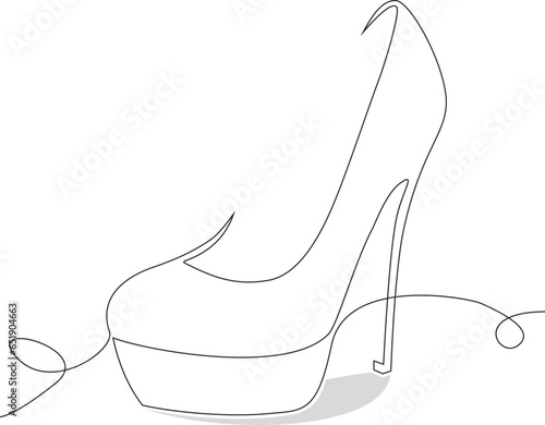 Continuous single line drawing of high heel shoe