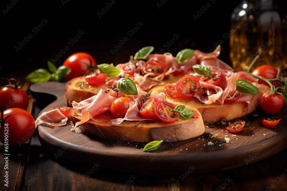 Bruschetta with cherry tomatoes appetizer Italian foods