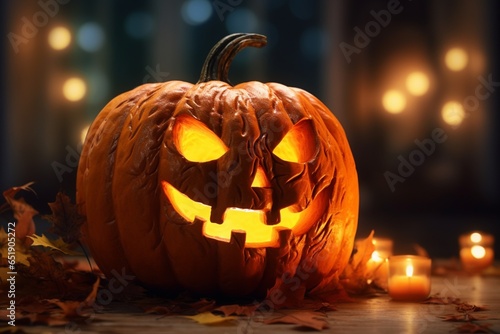 Halloween pumpkin with lights background traditional spooky holidays