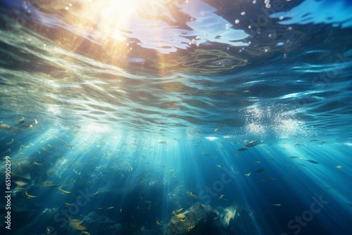 Underwater deep blue sea with rays of sun, oceam bottom backgrounds © castecodesign