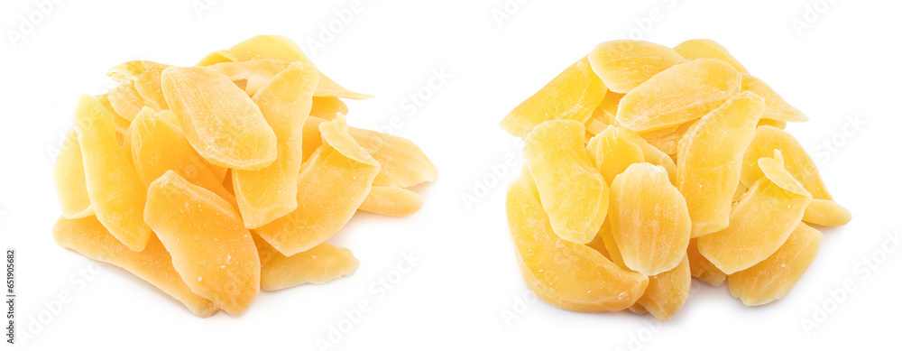 Dried mango with sugar on white background Dried mango with sugar on white background