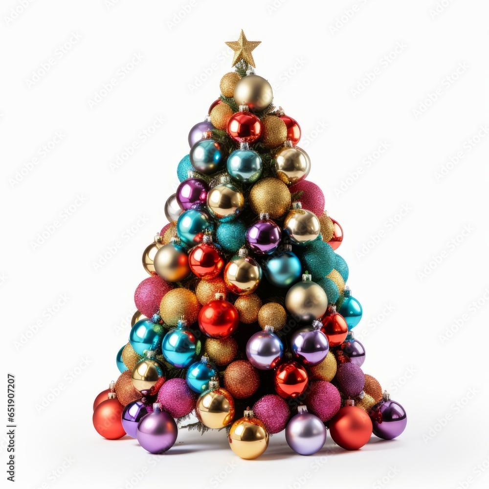 Decorated Christmas tree with balls isolated on a white background Decorated Christmas tree with balls isolated on a white background