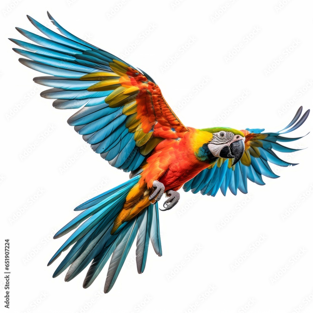 Fototapeta premium Blue and yellow macaw isolated on a white background - Ara ararauna