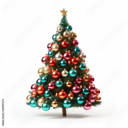 Decorated christmas tree with balls isolated on a white background