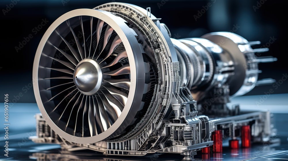 aircraft engine, complex mechanical device - obrazy, fototapety, plakaty 