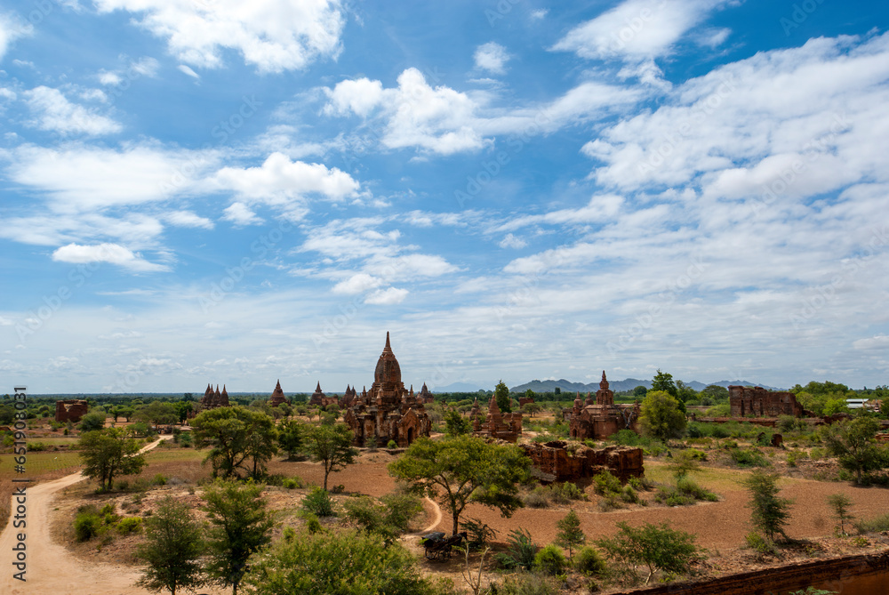Landscape with Buddhist temples and stupas in Bagan, Myanmar, Asia