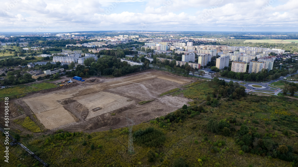 Gorzów Wielkopolski, Walczaka Street from a bird's eye view, a new investment, construction work, site preparation for construction