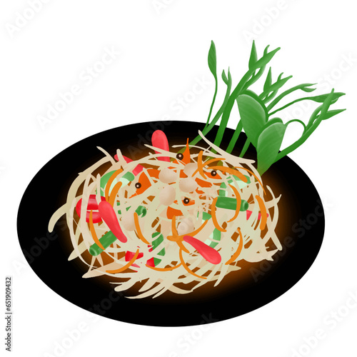 Som Tam papaya salad thai street food , asian cuisine illustration