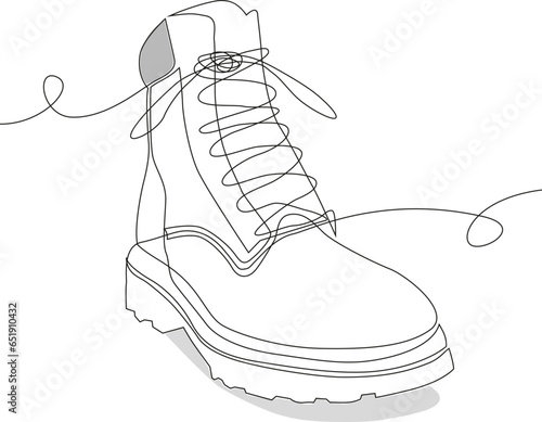 Continuous single line drawing of hiking work boot