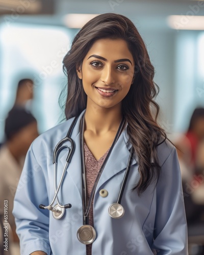 Doctor with Stethoscope in a Hospital, medical professional in clinic, healthcare provider, female physician, hospital consultation