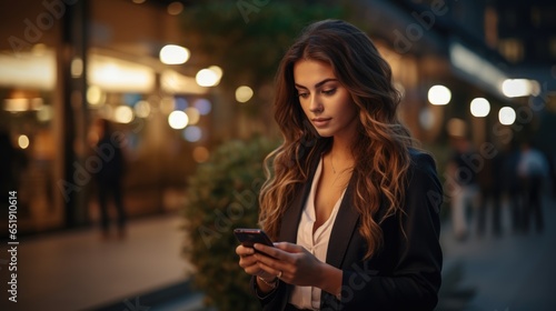 businesswoman is working online with her smartphone.