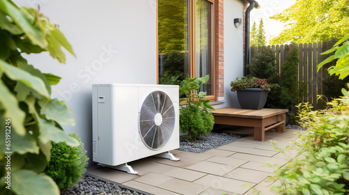 Installation of an air source heat pump in a residential building, providing sustainable and clean energy for the home