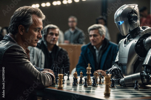 Man plays chess against robot