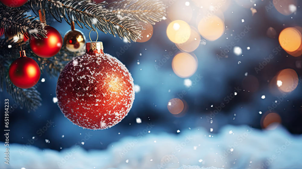 Bright Blue, Red, and White Christmas Decorations Shiny Ornaments with Festive Lights Against a Blurred Background, Perfect for Holiday Designs Bright Blue, Red, and White Christmas Decorations Shiny Ornaments with Festive Lights Against a Blurred Background, Perfect for Holiday Designs