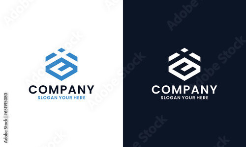 Initial letters C I negative space hexagon shape monogram logo
