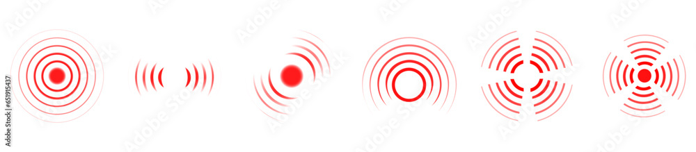 Red radar icon set. echolocation icon. vector illustration on a white background, eps10 Red radar icon set. echolocation icon. vector illustration on a white background, eps10