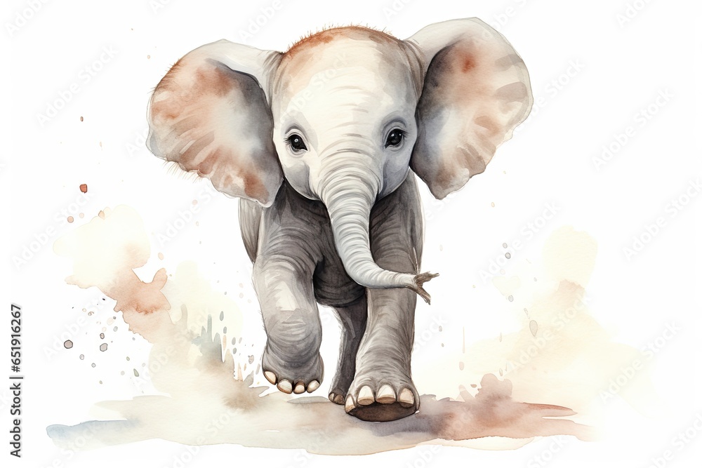 A vibrant watercolor painting capturing the majestic beauty of an elephant with striking tusks created with Generative AI technology