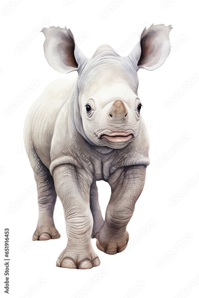 Naklejka premium A rhinoceros staring directly at the camera in a captivating pose created with Generative AI technology