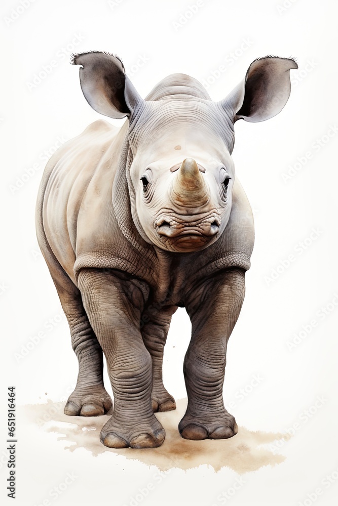A rhinoceros drawing on a white background created with Generative AI technology