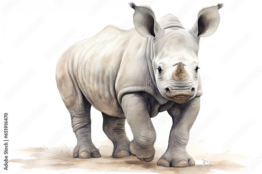 Fototapeta premium A detailed drawing of a rhinoceros against a white background created with Generative AI technology