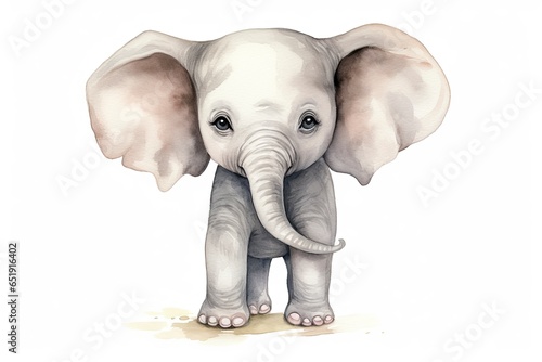 A beautiful watercolor painting capturing the innocence and charm of a baby elephant created with Generative AI technology photo