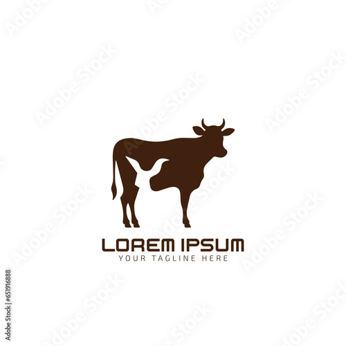 cow silhouette vector icon. black angus vector illustration. cow farm logo design with kangaroo with rabbit, hare