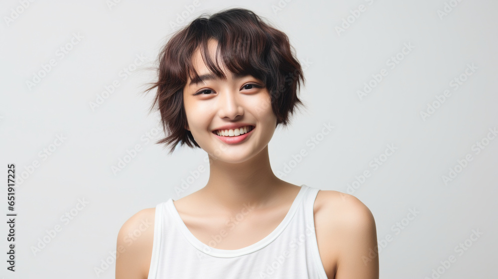 Young smiling asian woman isolated on white background. AI Young smiling asian woman isolated on white background. AI