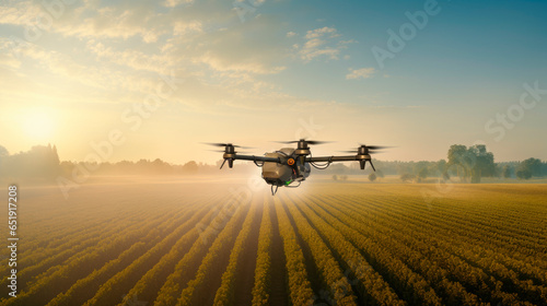 Agriculture drone fly to spray on the fields