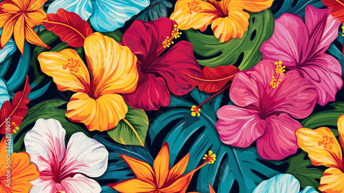 Vibrant hibiscus blooms in a playful, colorful, and exotic style to brighten any space