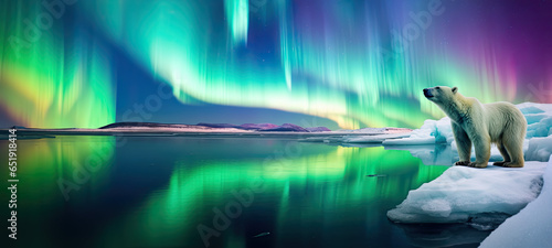 polar bear and northern lights. 