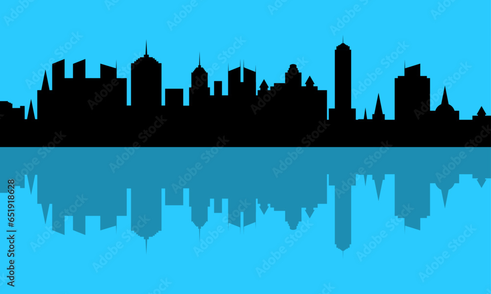 Cityscape silhouette simple. City skyline with rellection.