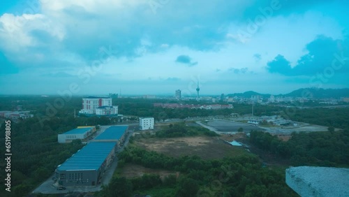 4k timelapse of Kuantan city skyline during cloudy sunrise