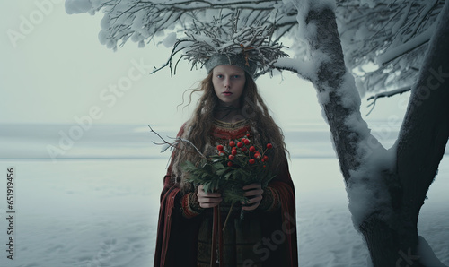woman in winter, pagan fantasy.  photo