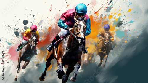 Obraz na plátně A jockey in a horse race. watercolor .