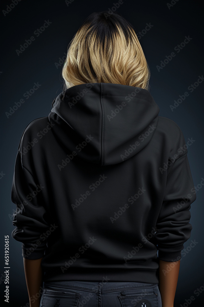 portrait of a woman with black hoodie mockup