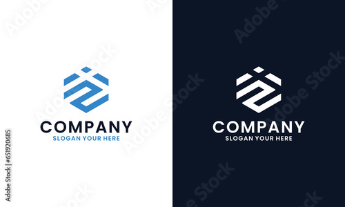 Initial letters N I negative space hexagon shape monogram logo