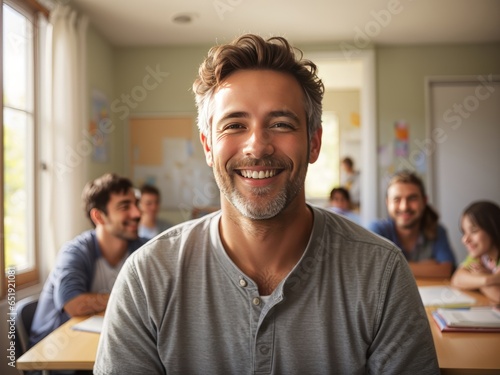 Male Teacher Engaging with Students in a Classroom - Fostering Learning and Growth