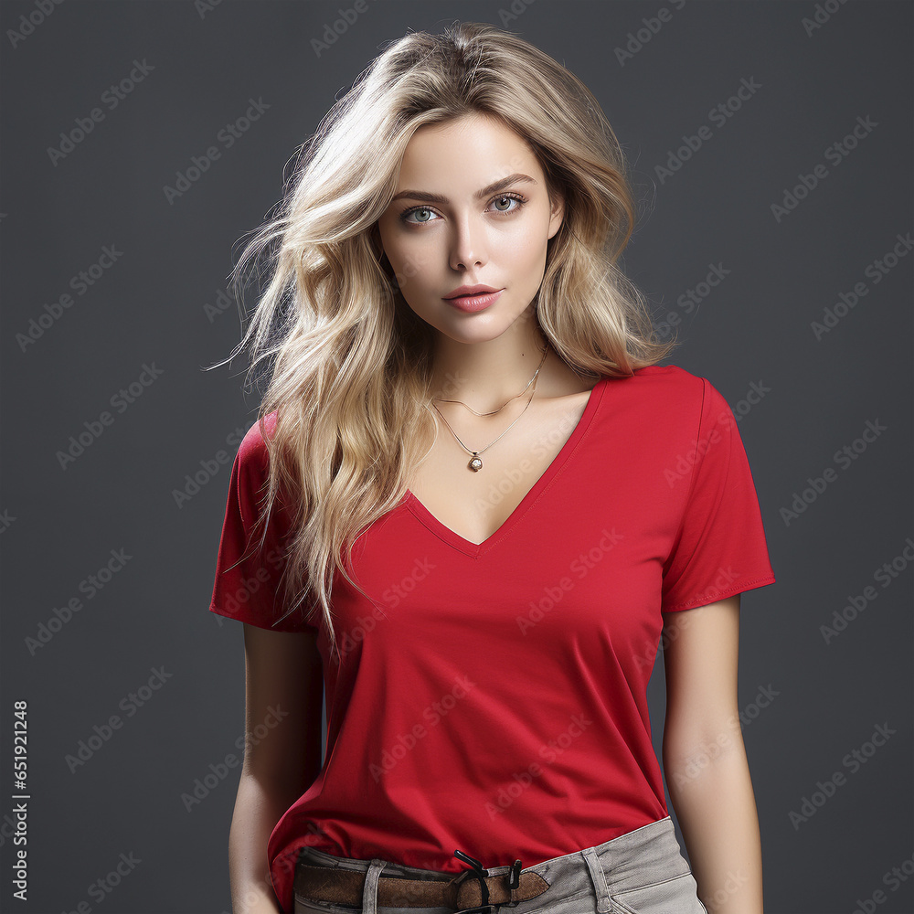 portrait of a woman in red t shirt Mockup portrait of a woman in red t shirt Mockup